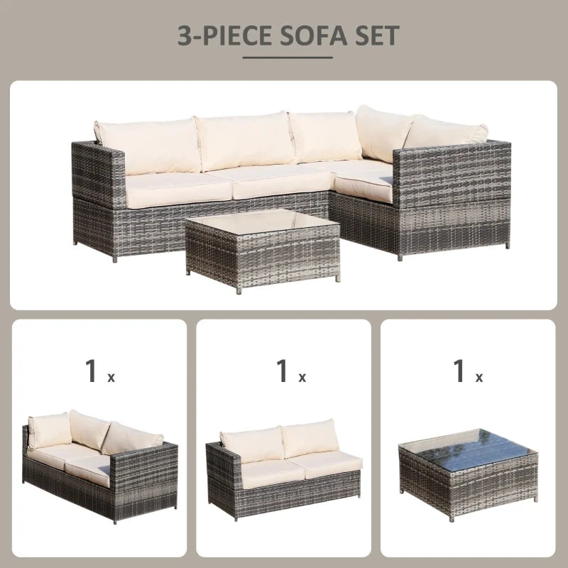 Outsunny Rattan Corner Sofa Set With Coffee Table - Beige 4 Outsunny Rattan Corner Sofa Set With Coffee Table - Beige - Image 4