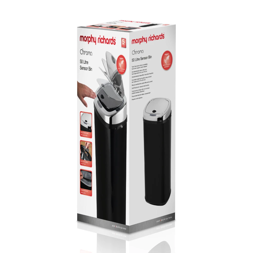 Morphy Richards Square Sensor Bin 50L - Black 3 Morphy Richards Square Sensor Bin 50L - Black - Image 3
