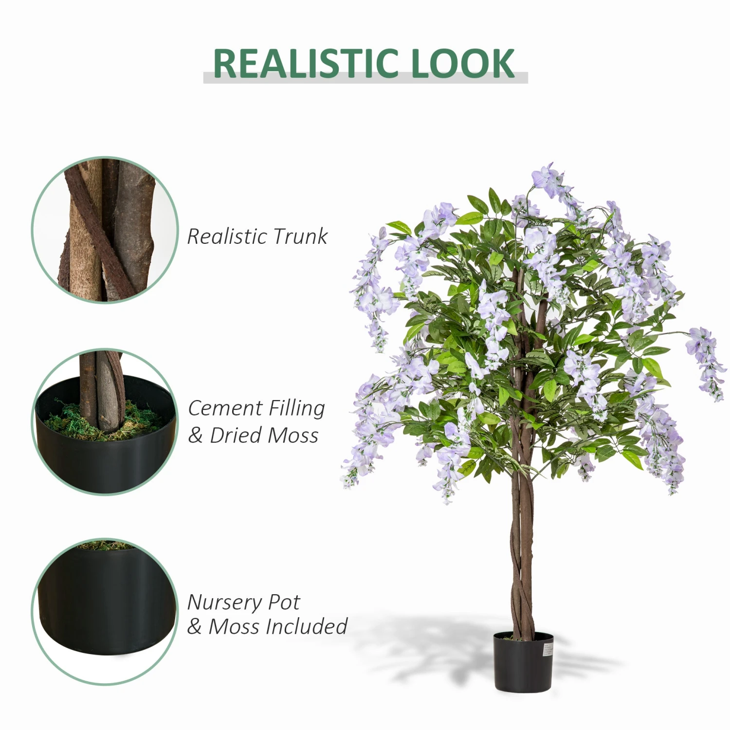 HOMCOM Wisteria Flower Tree - Artificial Plant 4 HOMCOM Wisteria Flower Tree - Artificial Plant - Image 4