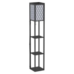 Shelf Floor Lamp 4-tier Open Shelves Wooden, 26L X 26W X 160Hcm - Black/White