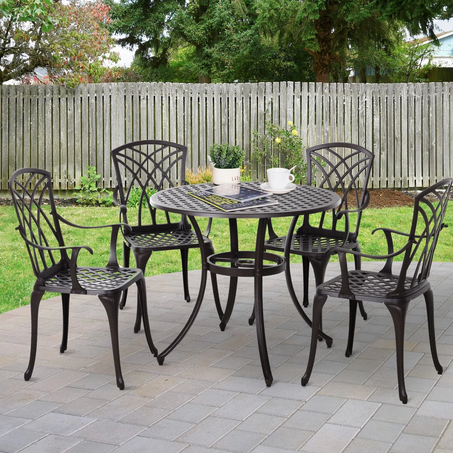 Outsunny Patio Cast Aluminium 5 PCS Dining Table & 4 Chairs Set Outdoor Garden Furniture 2 Outsunny Patio Cast Aluminium 5 PCS Dining Table & 4 Chairs Set Outdoor Garden Furniture - Image 2