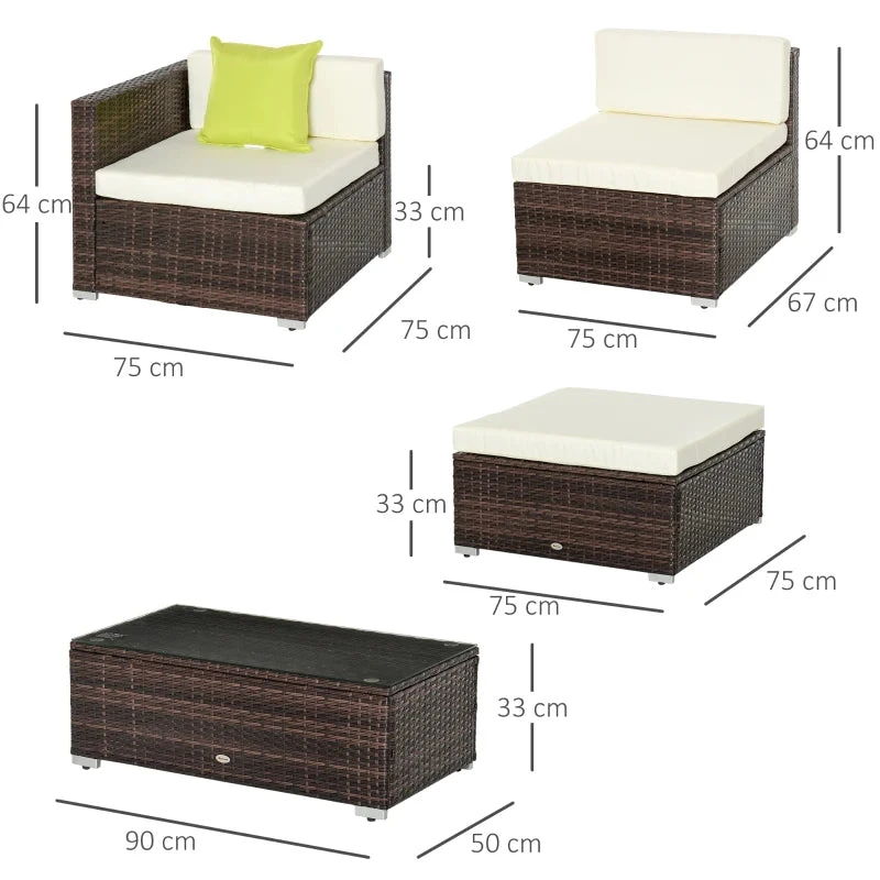Outsunny Rattan Sofa Set With Chez Lounge And Coffee Table - Brown 3 Outsunny Rattan Sofa Set With Chez Lounge And Coffee Table - Brown - Image 3
