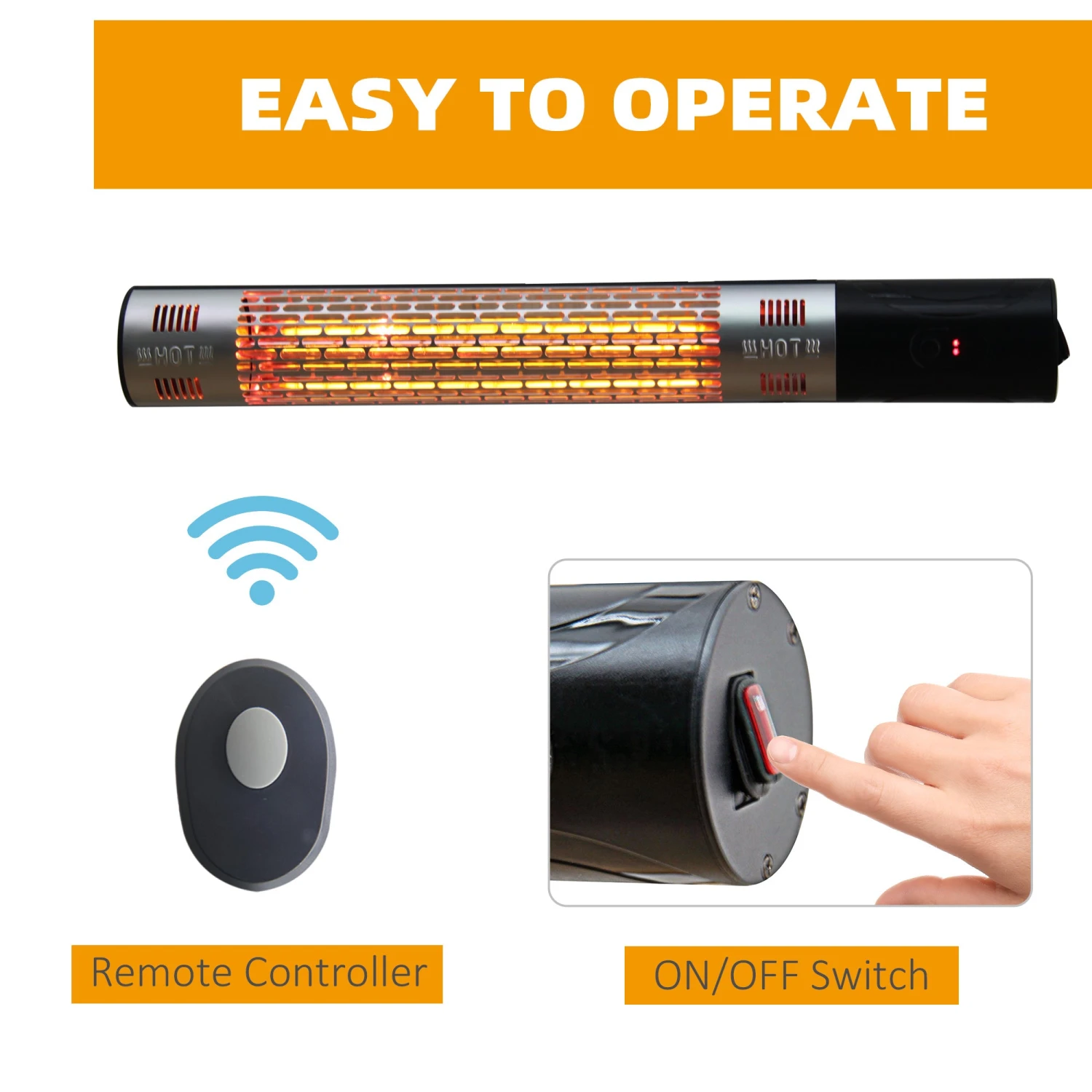 Outsunny Outdoor Wall Mount Electric Halogen Heater 1500W-Black 6 Outsunny Outdoor Wall Mount Electric Halogen Heater 1500W-Black - Image 6