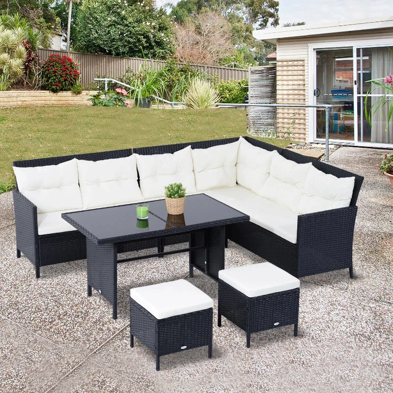 Outsunny Rattan Corner Sofa Set With Table And Footstools - Black 11 Outsunny Rattan Corner Sofa Set With Table And Footstools - Black - Image 11