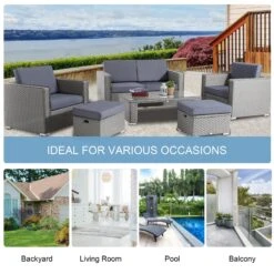 Outsunny 6PC Garden Rattan Sofa Set Bonzer Outdoor Furniture Patio Table Loveseat Stool Lounging Ottoman Aluminium Frame Wicker Weave Conservatory Grey -Home Furnishing Serie Shop Bq4b1017eecc29421 7494a4a2 b8da 4148 9ce5 7850b62e181b