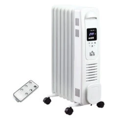 HOMCOM Home Savers 1630W Oil Filled Radiator, 7 Fin Portable Heater W/ Timer Remote Control White