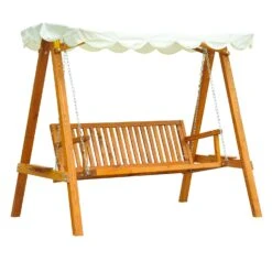 Outsunny 3 Seater Canopy Swing Bench - Cream White