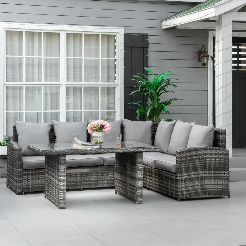 Outsunny Rattan Sofa Set With Table 3 Piece 1.8m- Grey 2 Outsunny Rattan Sofa Set With Table 3 Piece 1.8m- Grey - Image 2