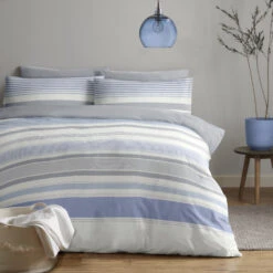 Lewis's Chambray Stripe Duvet Set -Blue/Grey