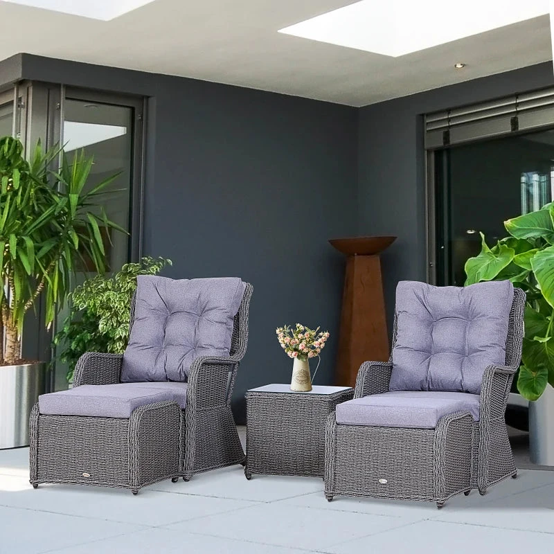 Outsunny Garden Sofa Chair & Stool With Table Set - Grey 2 Outsunny Garden Sofa Chair & Stool With Table Set - Grey - Image 2
