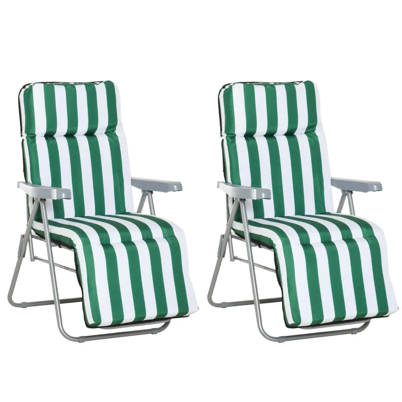 Outsunny Set Of 2 Garden Patio Outdoor Sun Recliners Loungers Folding Foldable Multi Position Relaxers Chairs With Cushions Fire Retardant Sponge (Green White) 1 Outsunny Set Of 2 Garden Patio Outdoor Sun Recliners Loungers Folding Foldable Multi Position Relaxers Chairs With Cushions Fire Retardant Sponge (Green White)