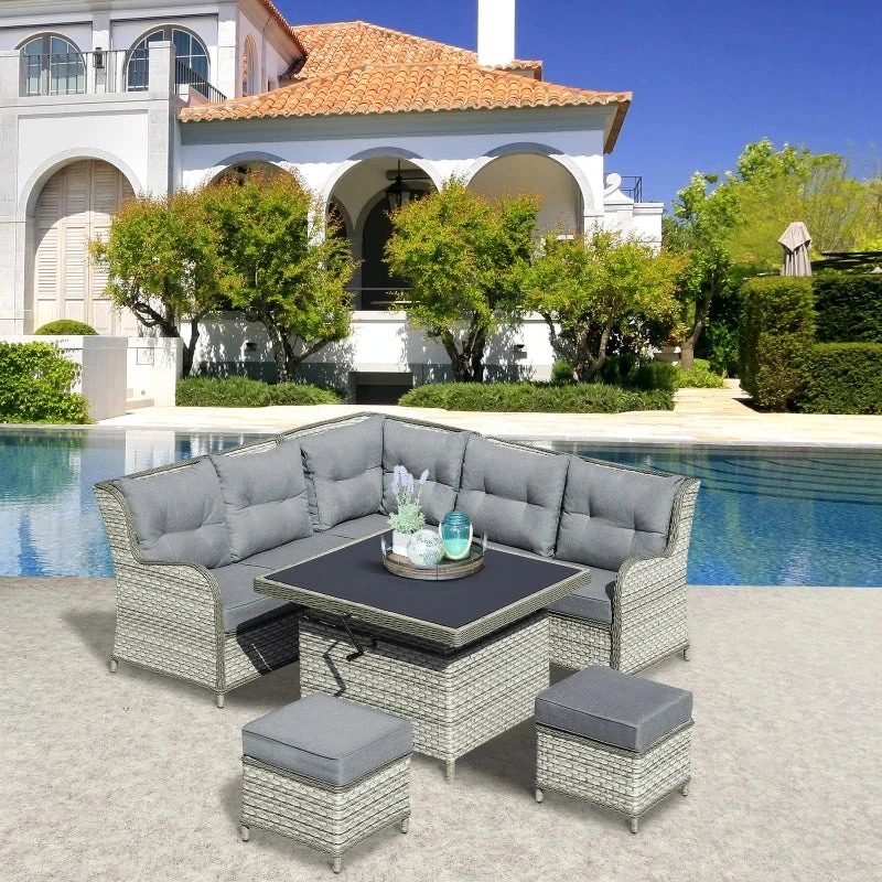 Outsunny Outdoor Wicker Sofa Furniture Set 1.2m 6 Piece - Grey 10 Outsunny Outdoor Wicker Sofa Furniture Set 1.2m 6 Piece - Grey - Image 10