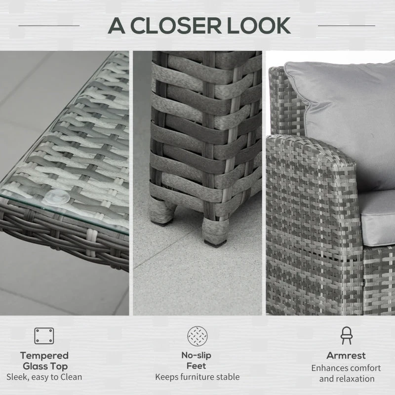 Outsunny Rattan Sofa Set With Table 3 Piece 1.8m- Grey 6 Outsunny Rattan Sofa Set With Table 3 Piece 1.8m- Grey - Image 6