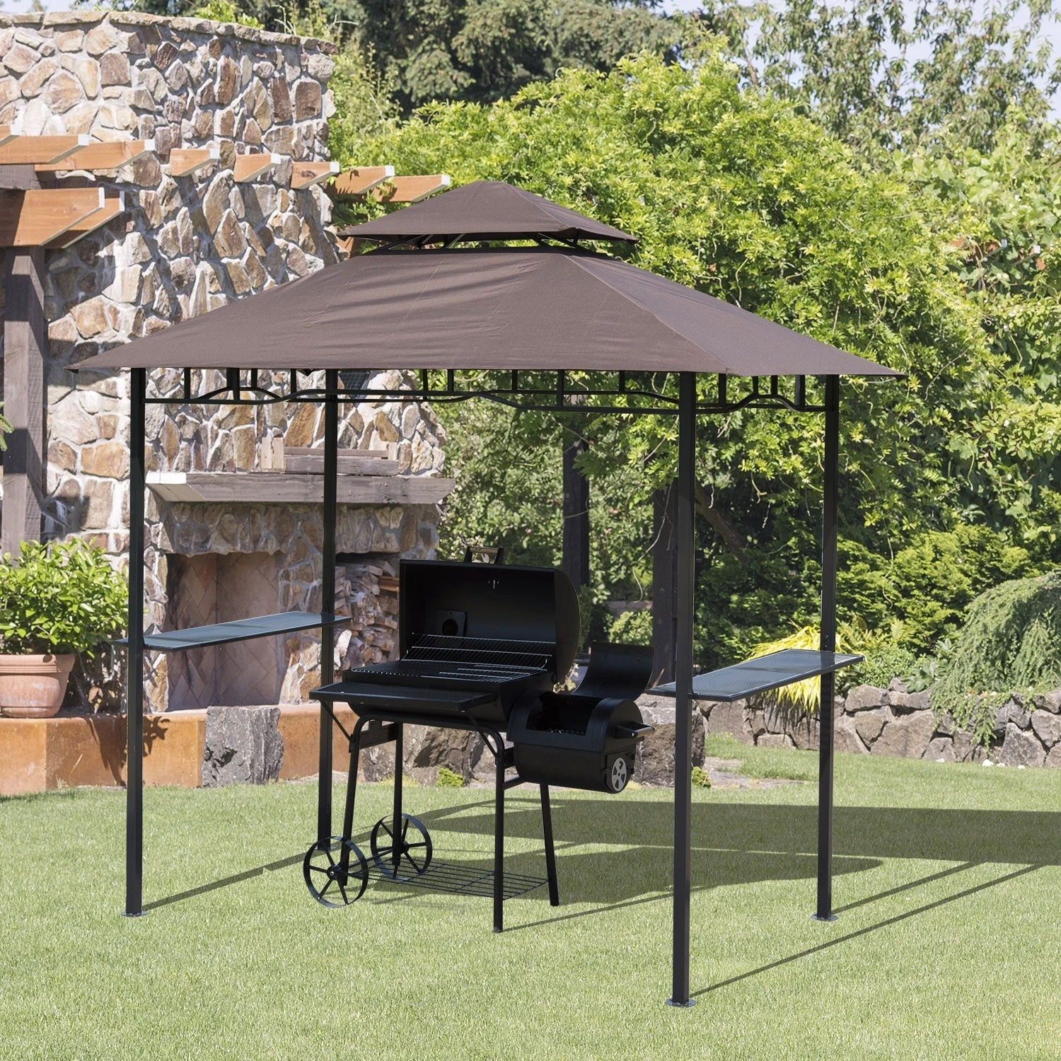 Outsunny Grill Gazebo Brown 2 Outsunny Grill Gazebo Brown - Image 2