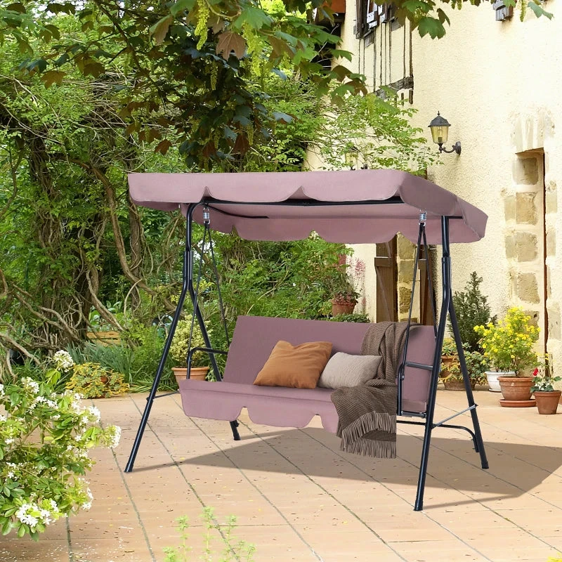 Outsunny 3 Seater Canopy Swing Chair Garden Rocking Bench Heavy Duty Patio Metal Seat W/ Top Roof - Brown 2 Outsunny 3 Seater Canopy Swing Chair Garden Rocking Bench Heavy Duty Patio Metal Seat W/ Top Roof - Brown - Image 2