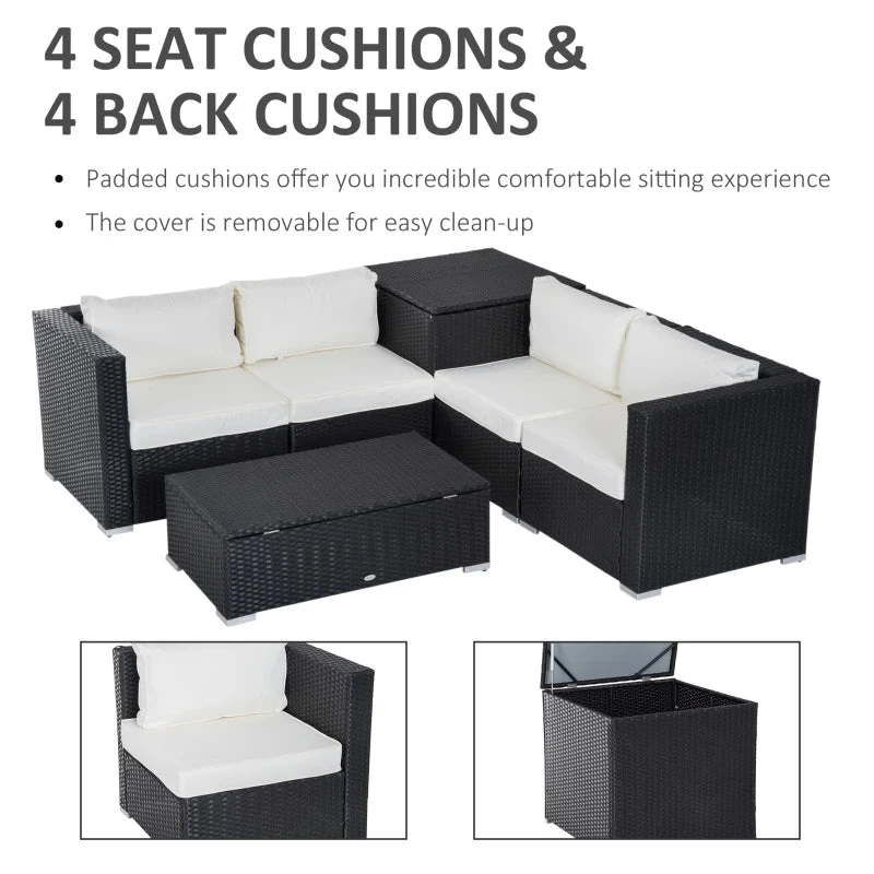Outsunny Rattan Corner Sofa Set - Black 4 Outsunny Rattan Corner Sofa Set - Black - Image 4
