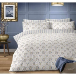 Lewis's French Linen Brushed Cotton Duvet Set - Blue/Grey