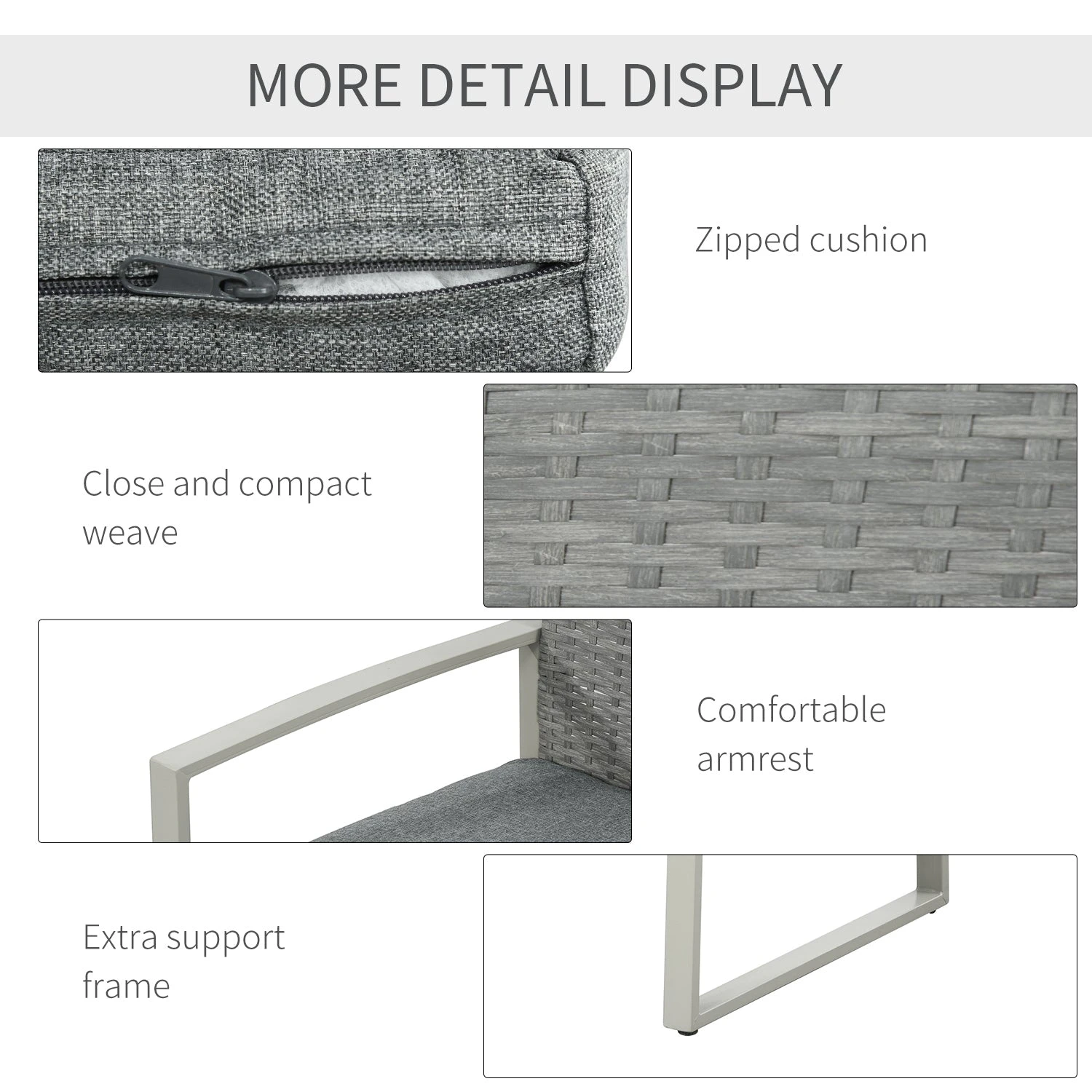 Outsunny-4 Piece Rattan Sofa Set - Grey 6 Outsunny-4 Piece Rattan Sofa Set - Grey - Image 6