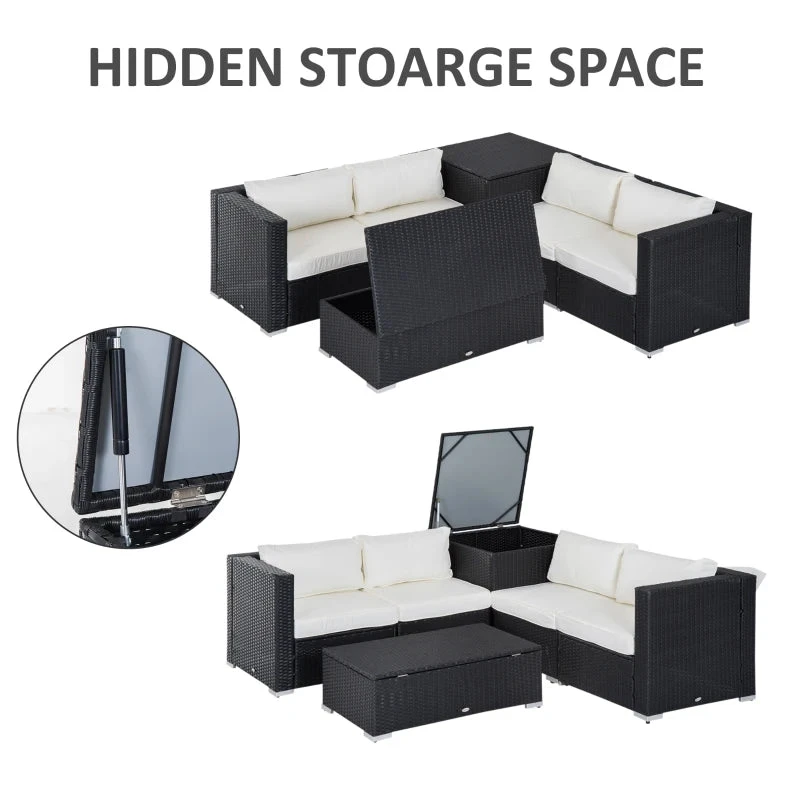 Outsunny Rattan Corner Sofa Set - Black 5 Outsunny Rattan Corner Sofa Set - Black - Image 5