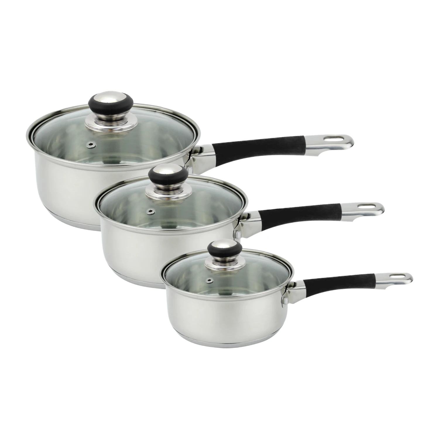 Lewis's Stainless Steel 3 Piece Pan Set With Silica Handles - Silver 4 Lewis's Stainless Steel 3 Piece Pan Set With Silica Handles - Silver - Image 4