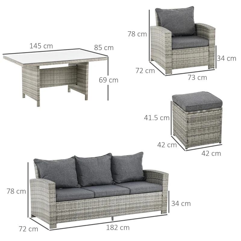 Outsunny Outdoor Rattan Sofa Dining Set 6 Piece - Light Grey 3 Outsunny Outdoor Rattan Sofa Dining Set 6 Piece - Light Grey - Image 3