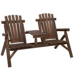 Outsunny Adirondack Style Garden Bench - Carbonised