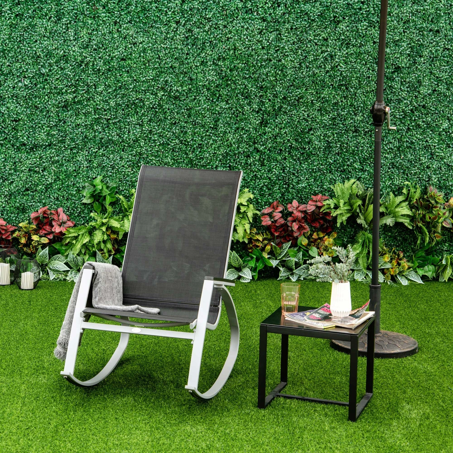 Outsunny Rocking Chair Sun Lounger Garden Seat Patio High Back Texteline Black 2 Outsunny Rocking Chair Sun Lounger Garden Seat Patio High Back Texteline Black - Image 2