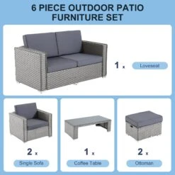 Outsunny 6PC Garden Rattan Sofa Set Bonzer Outdoor Furniture Patio Table Loveseat Stool Lounging Ottoman Aluminium Frame Wicker Weave Conservatory Grey -Home Furnishing Serie Shop HDwa0917eecc29421 938af7b7 7233 46a3 be43 539adfadfb8b