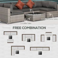 Outsunny Rattan Sofa Set 2.7m - Grey 21 Outsunny Rattan Sofa Set 2.7m - Grey -Home Furnishing Serie Shop HNo75617efd615681 jpg