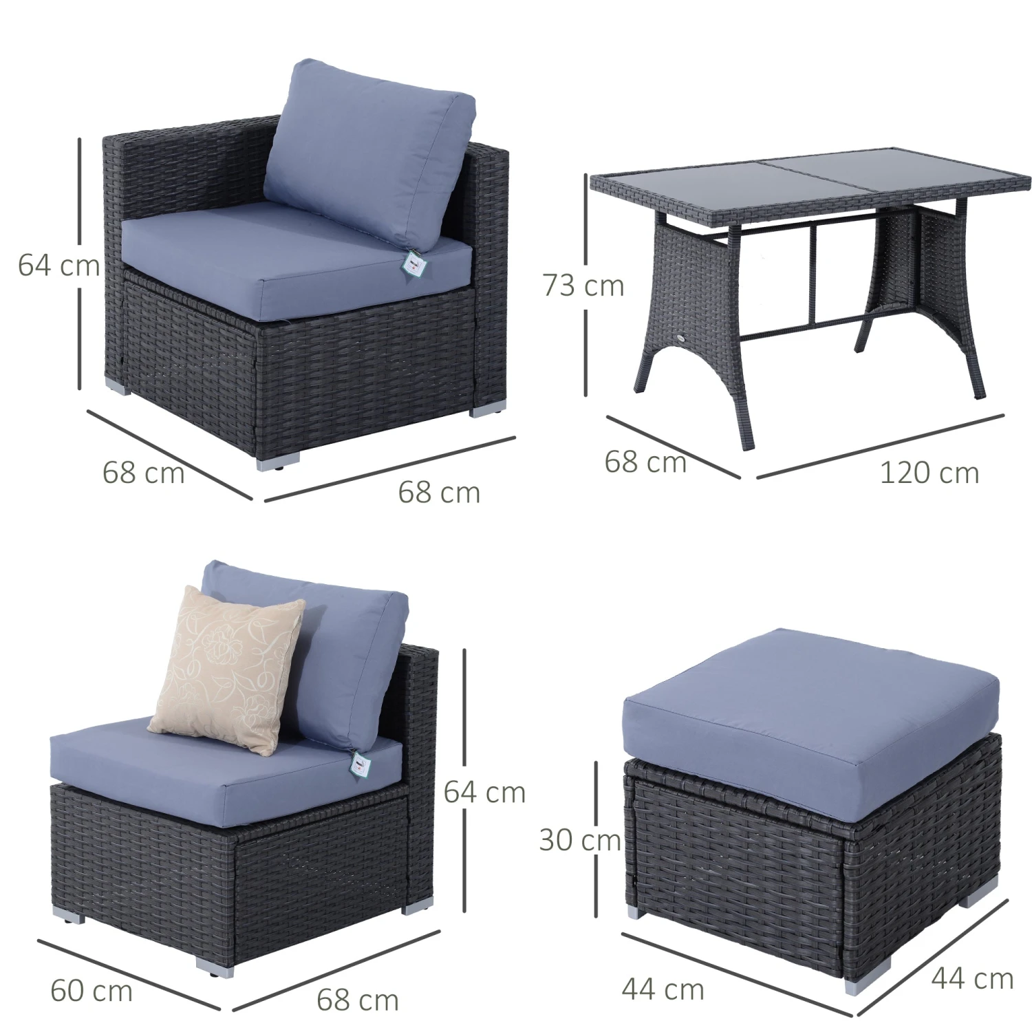 Outsunny 9-Seater Garden Rattan Furniture 10 Pcs Rattan Corner Dining Sofa Set, Grey/Dusty Blue Cushion 3 Outsunny 9-Seater Garden Rattan Furniture 10 Pcs Rattan Corner Dining Sofa Set, Grey/Dusty Blue Cushion - Image 3