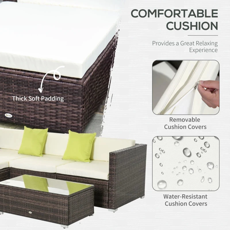 Outsunny Rattan Sofa Set With Chez Lounge And Coffee Table - Brown 5 Outsunny Rattan Sofa Set With Chez Lounge And Coffee Table - Brown - Image 5