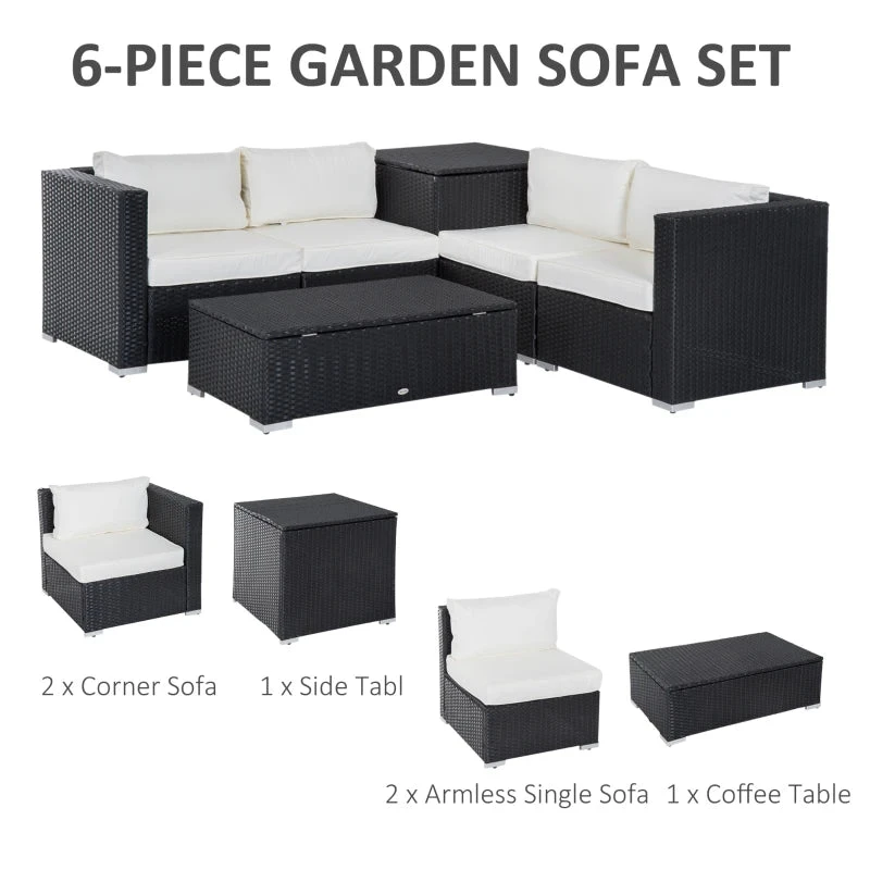 Outsunny Rattan Corner Sofa Set - Black 7 Outsunny Rattan Corner Sofa Set - Black - Image 7