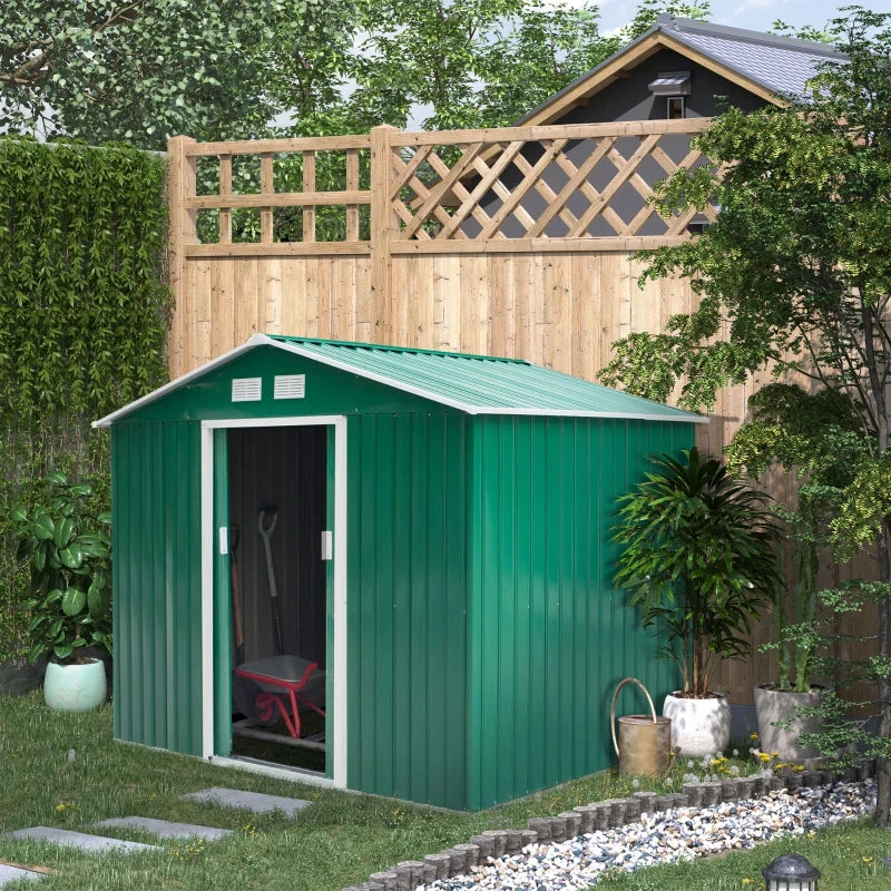 Outsunny Galvanised Metal Garden Shed 9ft X 6ft - Green 2 Outsunny Galvanised Metal Garden Shed 9ft X 6ft - Green - Image 2