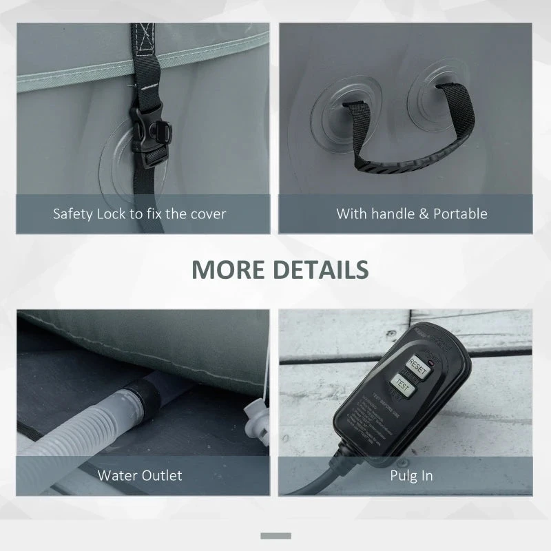 Outsunny Inflatable Hot Tub Spa Square For 4-6 People 180cm - Grey 8 Outsunny Inflatable Hot Tub Spa Square For 4-6 People 180cm - Grey - Image 8