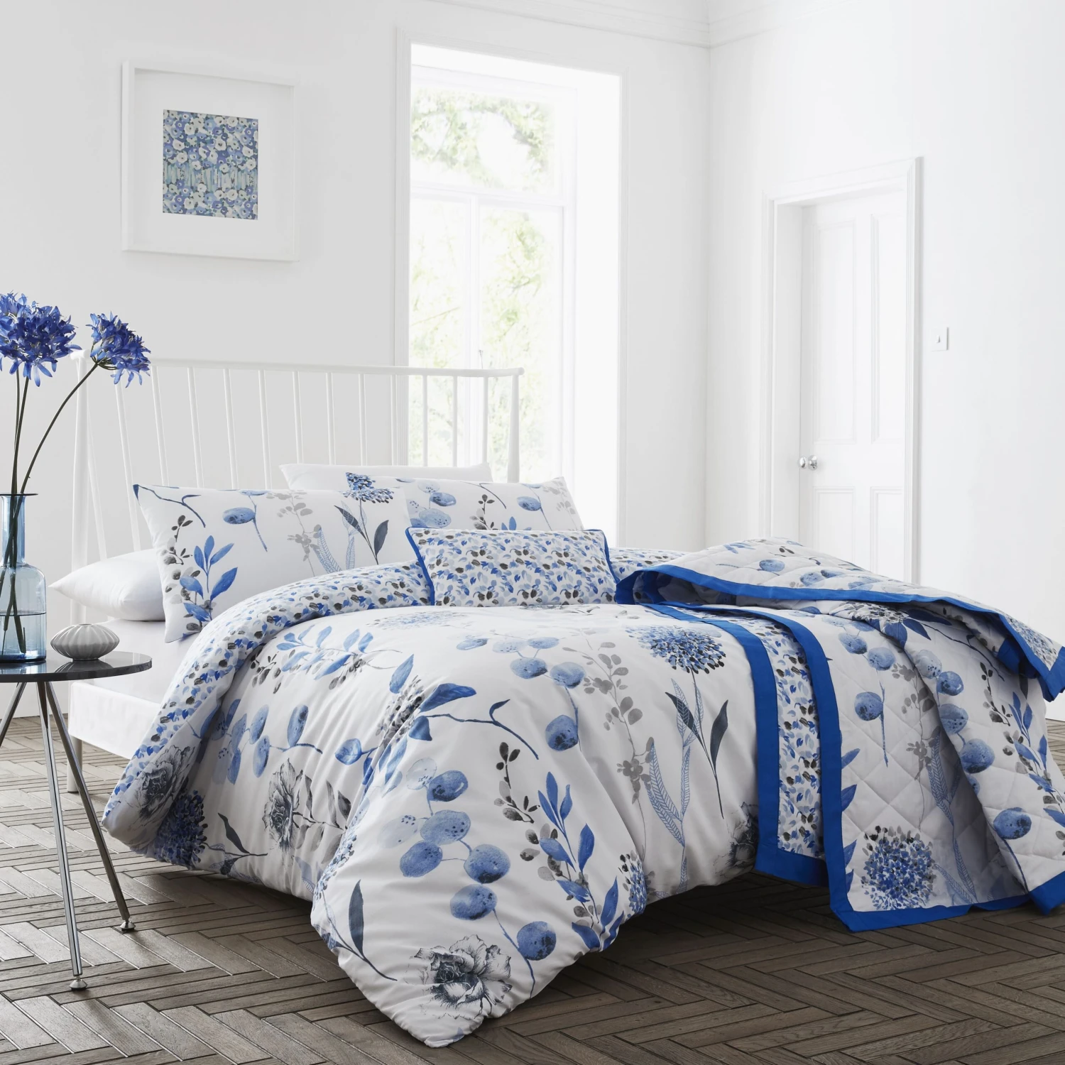Lewis's Inky Floral T200 Duvet Set - Blue 1 Lewis's Inky Floral T200 Duvet Set - Blue