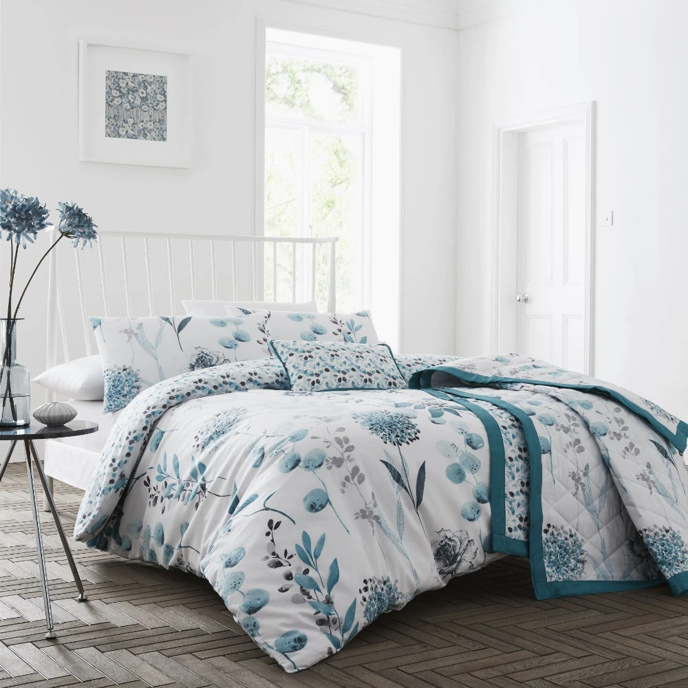Lewis's Inky Floral T200 Duvet Set - Teal 1 Lewis's Inky Floral T200 Duvet Set - Teal