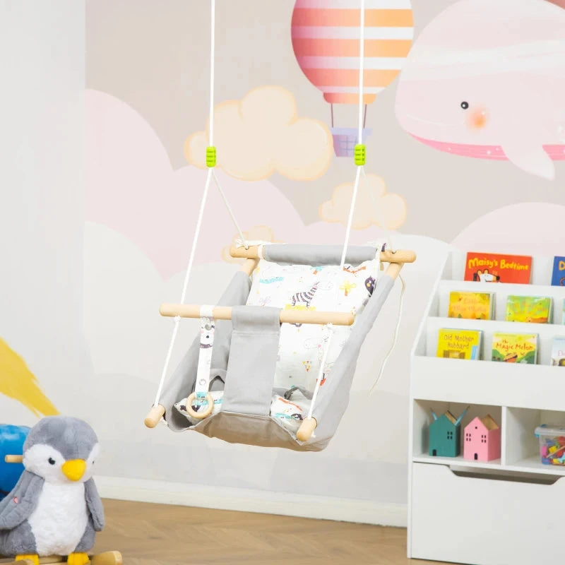 Outsunny Baby Swing Seat For Ages 6-36 Months - Grey 4 Outsunny Baby Swing Seat For Ages 6-36 Months - Grey - Image 4