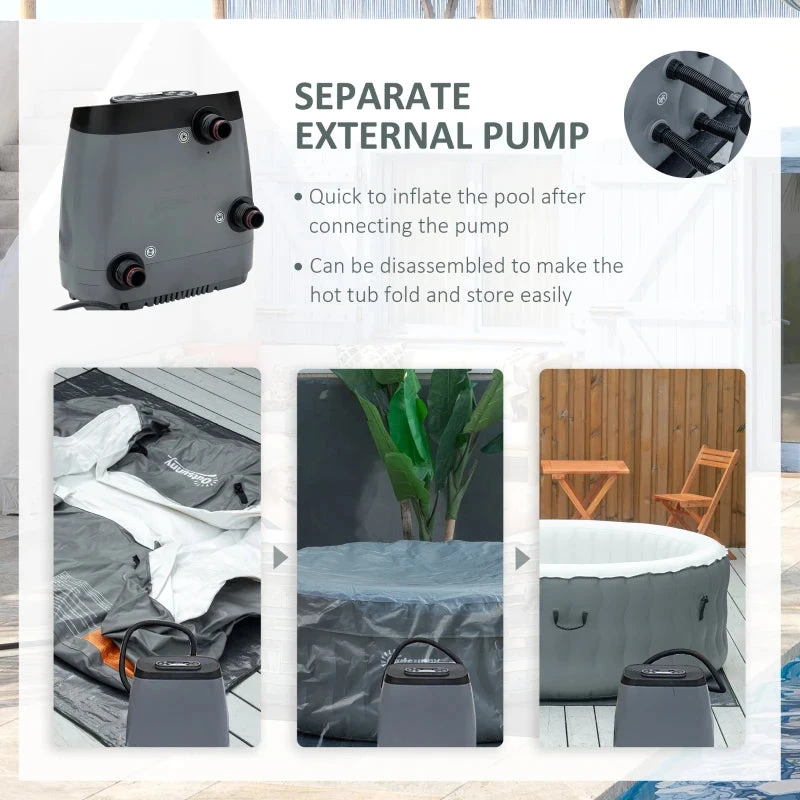 Outsunny Inflatable Hot Tub Spa Round With Cover For 4-6 People 195cm - Grey 6 Outsunny Inflatable Hot Tub Spa Round With Cover For 4-6 People 195cm - Grey - Image 6