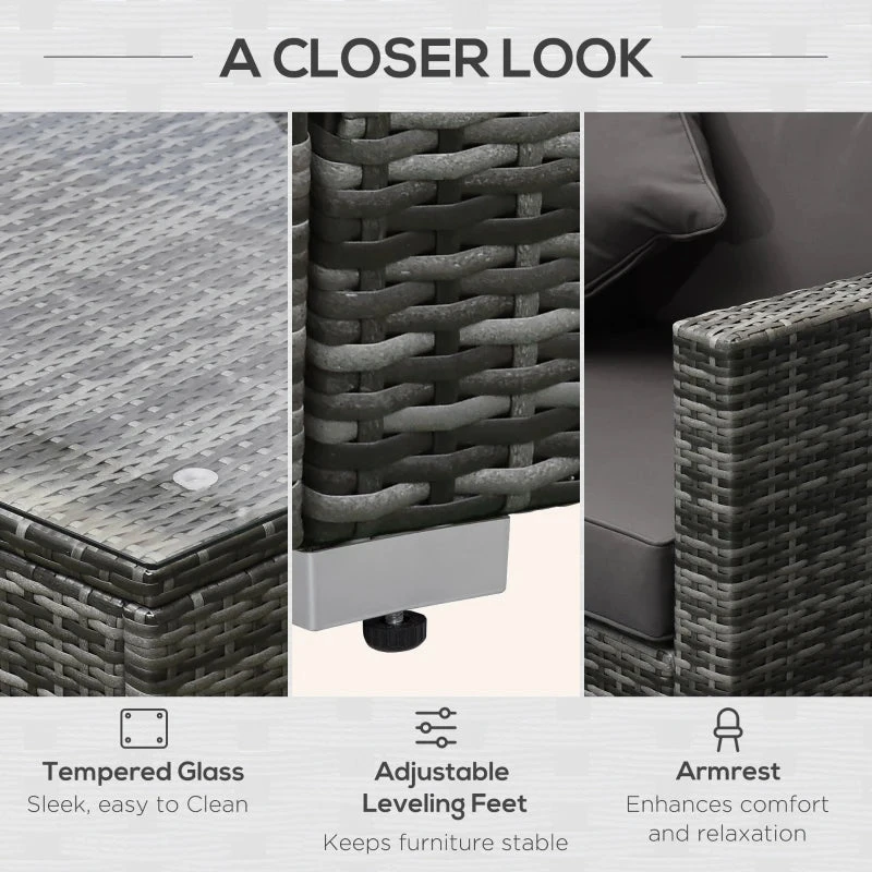 Outsunny 6 Pieces Outdoor Rattan Corner Sofa Set, Patio Aluminum Frame With All-weather Wicker Conversation Furniture W/ Coffee Table & Cushions, Mixed Grey 8 Outsunny 6 Pieces Outdoor Rattan Corner Sofa Set, Patio Aluminum Frame With All-weather Wicker Conversation Furniture W/ Coffee Table & Cushions, Mixed Grey - Image 8