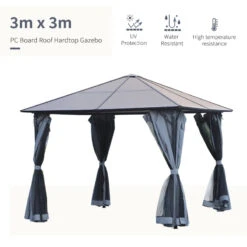 Outsunny Hardtop Gazebo With Aluminium Frame And Curtains 3 X 3m - Black 14 Outsunny Hardtop Gazebo With Aluminium Frame And Curtains 3 X 3m - Black -Home Furnishing Serie Shop JfXa0918746d3c4e4 jpg