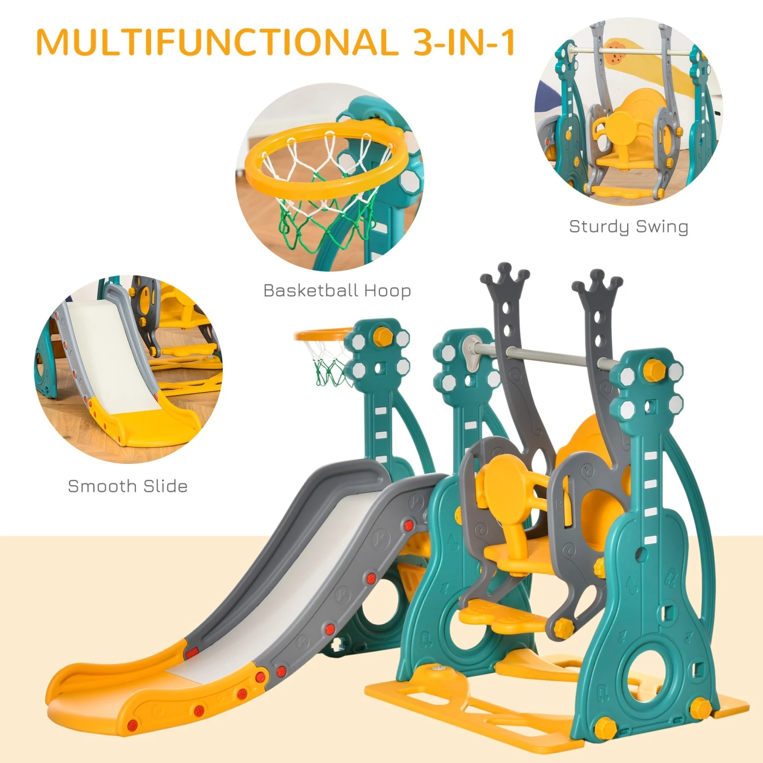 HOMCOM Kids Swing Slide Combination 2 HOMCOM Kids Swing Slide Combination - Image 2