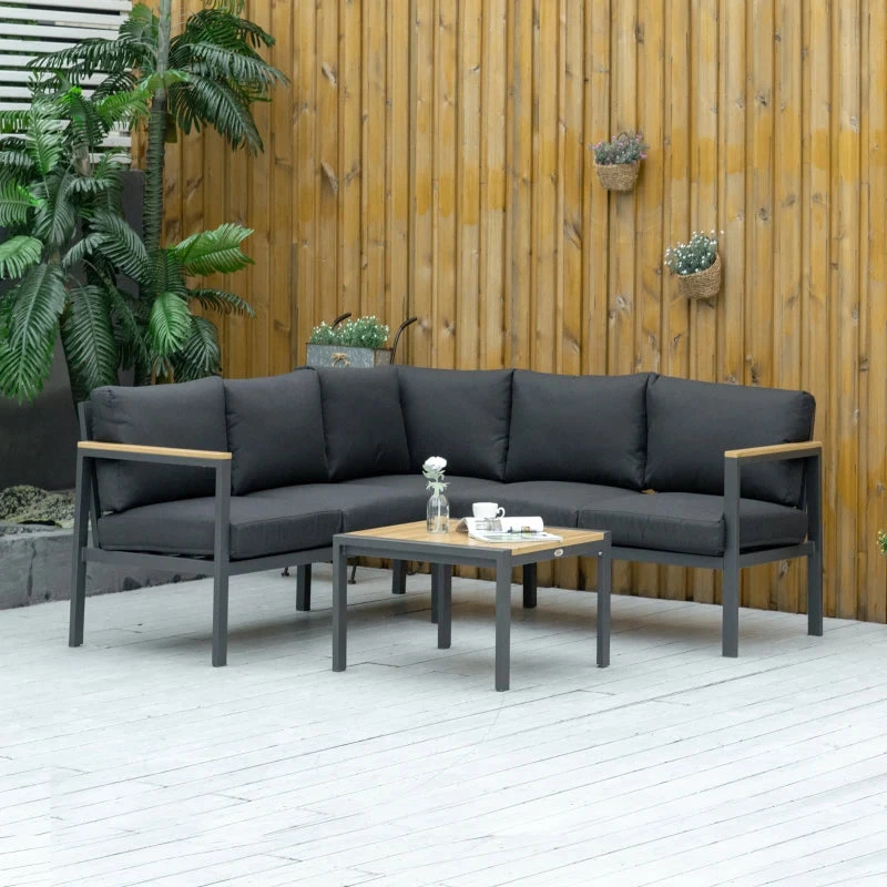 Outsunny Corner Sofa Set L Shape With Table - Dark Grey 11 Outsunny Corner Sofa Set L Shape With Table - Dark Grey - Image 11