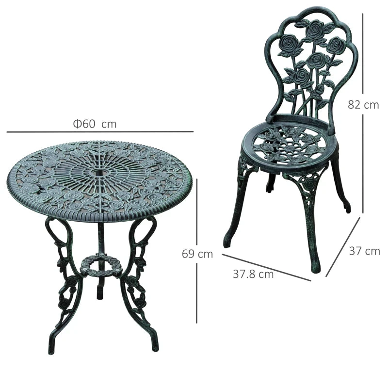 Outsunny Bistro Set Cast Aluminium - Green 3 Outsunny Bistro Set Cast Aluminium - Green - Image 3