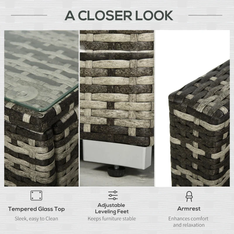 Outsunny Rattan Sofa Set With Chez Lounge And Coffee Table - Grey 6 Outsunny Rattan Sofa Set With Chez Lounge And Coffee Table - Grey - Image 6