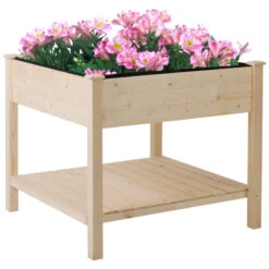 Outsunny Elevated Fir Wood Plant Box 91Lx91Wx81H Cm