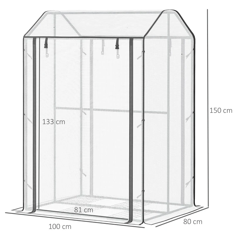 Outsunny Mini Greenhouse 100x80x150cm - White 3 Outsunny Mini Greenhouse 100x80x150cm - White - Image 3