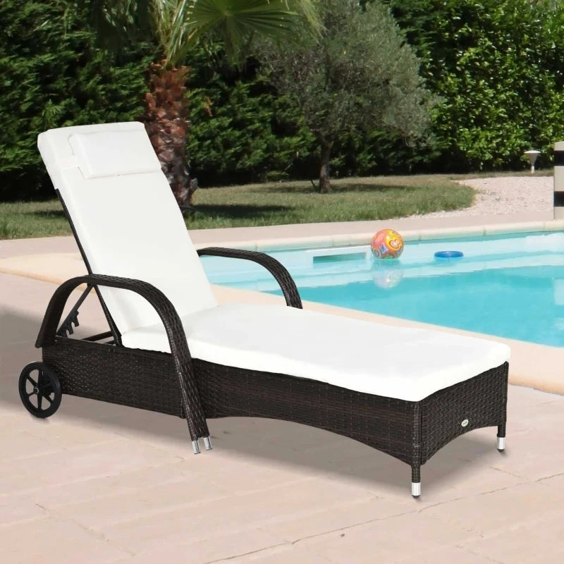 Outsunny Rattan Sun Lounger - Brown 3 Outsunny Rattan Sun Lounger - Brown - Image 3