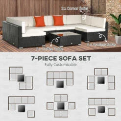 Outsunny Outdoor Rattan Furniture Sectional Sofa Set 7 Piece - Brown & Cream -Home Furnishing Serie Shop LNra0918679011d9d jpg