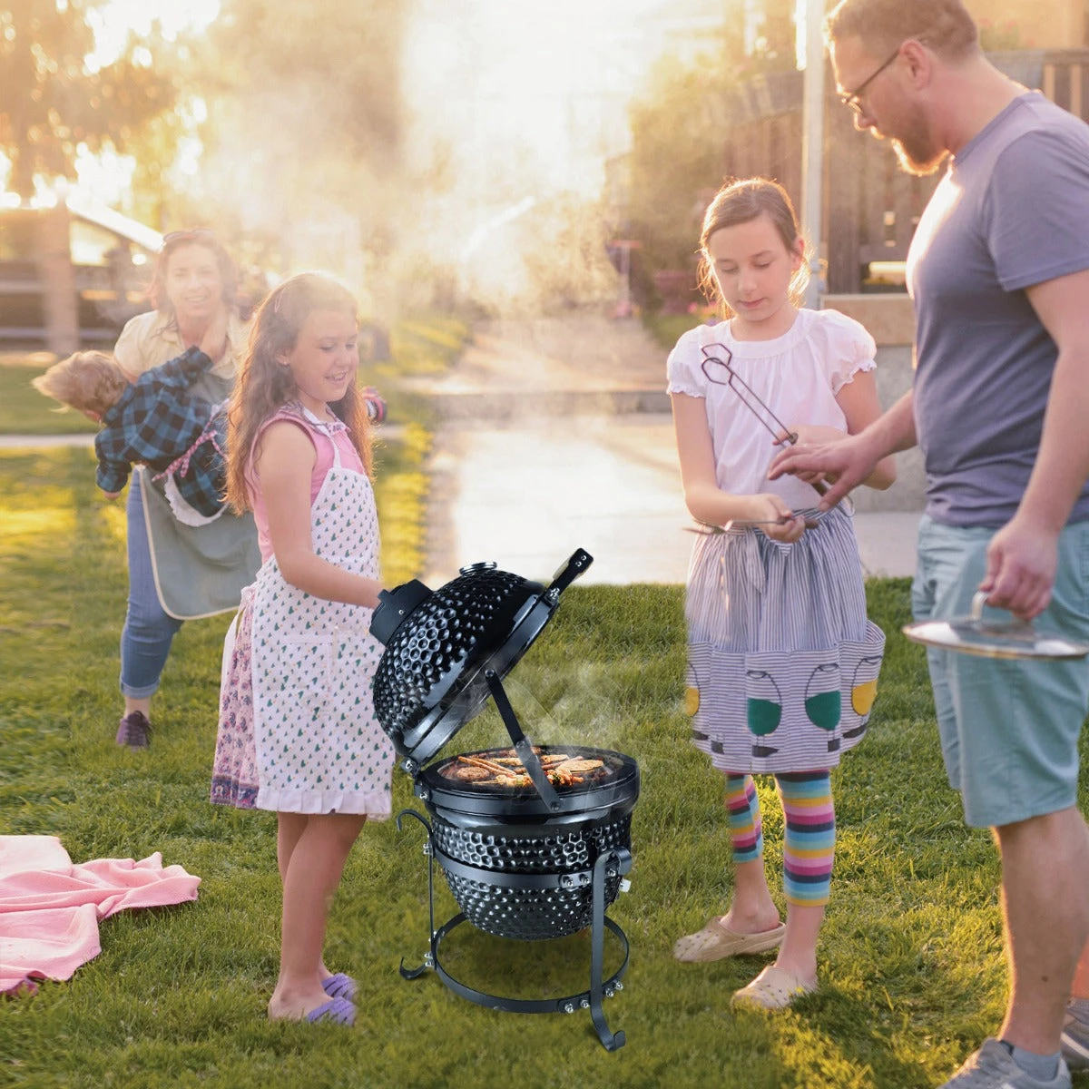 Outsunny Cast Iron Ceramic Kamado Charcoal BBQ Oven 2 Outsunny Cast Iron Ceramic Kamado Charcoal BBQ Oven - Image 2