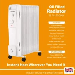 Lewis's Oil Filled Radiator 11 Fin - 2500w White 6 Lewis's Oil Filled Radiator 11 Fin - 2500w White -Home Furnishing Serie Shop Lewis 11 Fin Oil FIlled Radiator 4340300 3